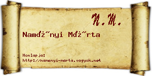 Naményi Márta névjegykártya
